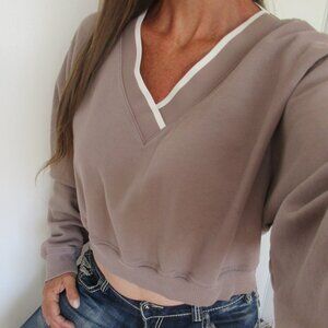 Victoria's Secret PINK Size XL Crop Sweatshirt Taupe Pullover